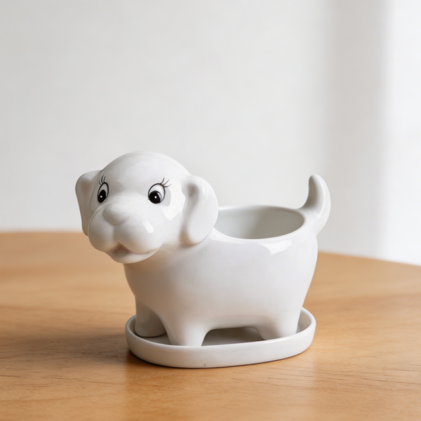 White Puppy Ceramic Succulent Planter with Tray
