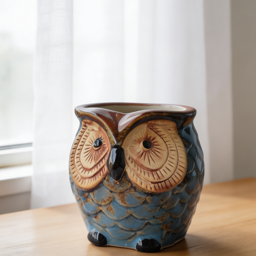 Blue Owl Ceramic Succulent Planter with Drainage Image 2