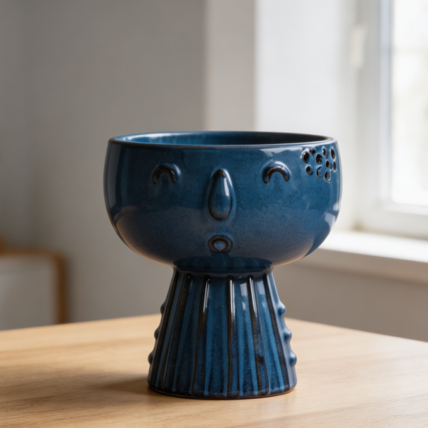 Blue Face Head Ceramic Planter 7"