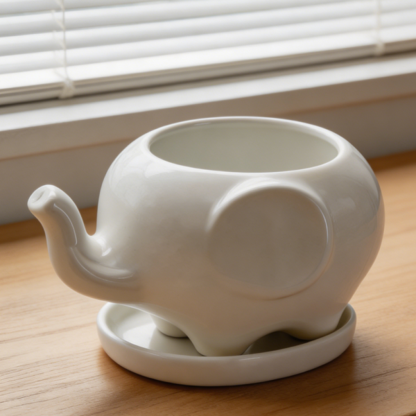 White Elephant Ceramic Planter with Saucer 5"