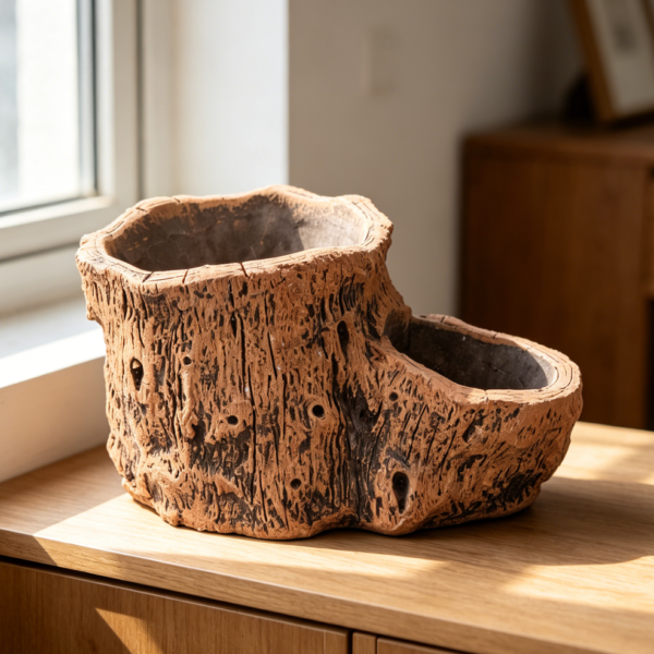 Wood Texture Cement Planter with Drainage