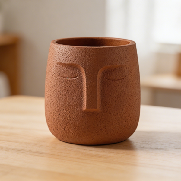 Brown Face Cement Flower Pot with Drainage