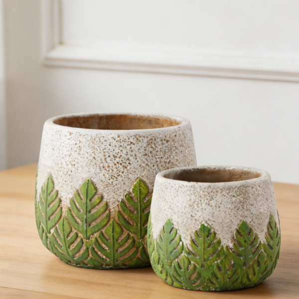 Greek Leaf Cement Planter Set 2 Piece