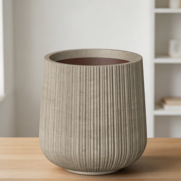 13" Round Fluted Concrete Planter