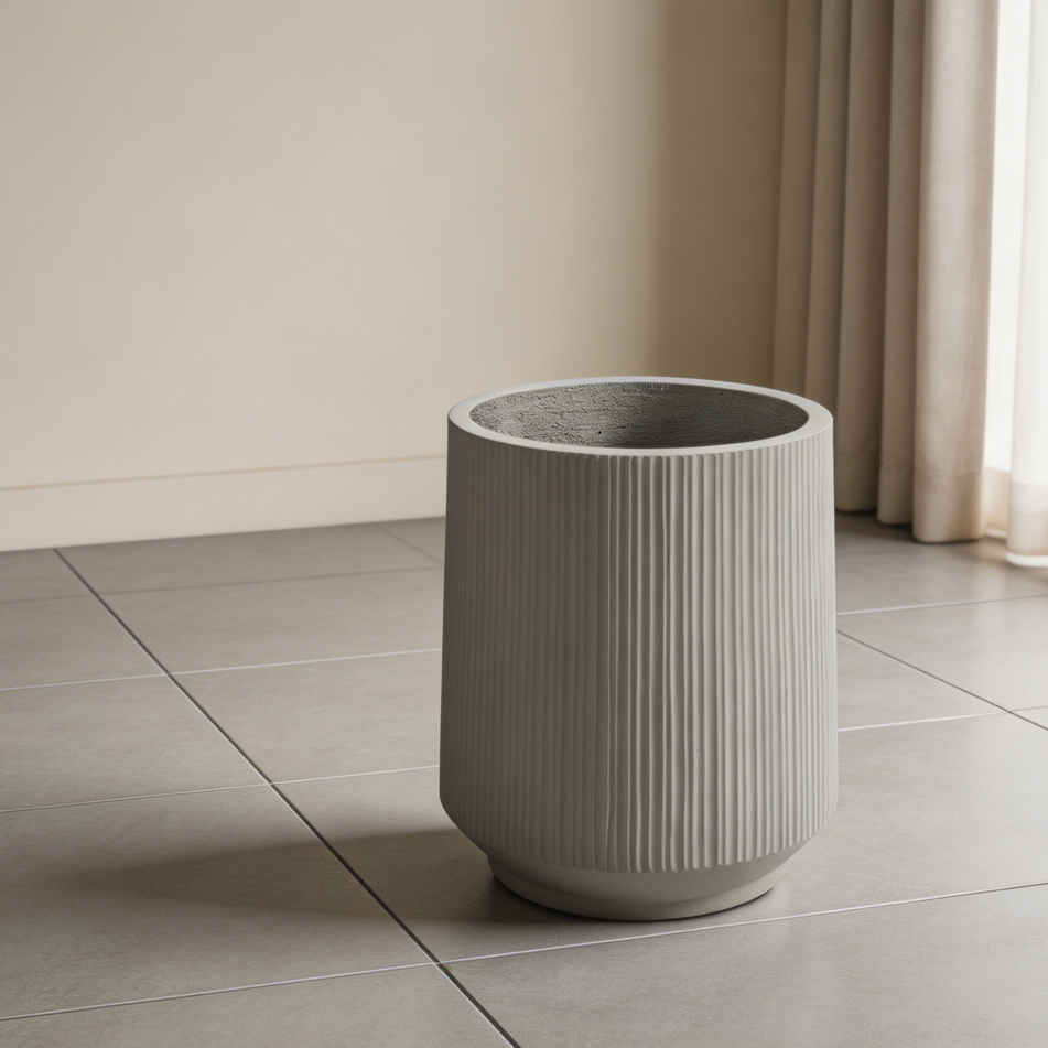 17" Gray Vertical Concrete Planter with Saucer Image 2
