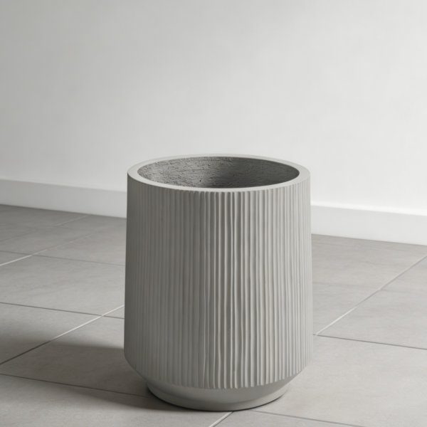 17" Gray Vertical Concrete Planter with Saucer