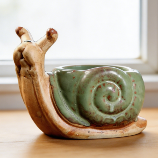 Bronze Snail Ceramic Planter 4 3"